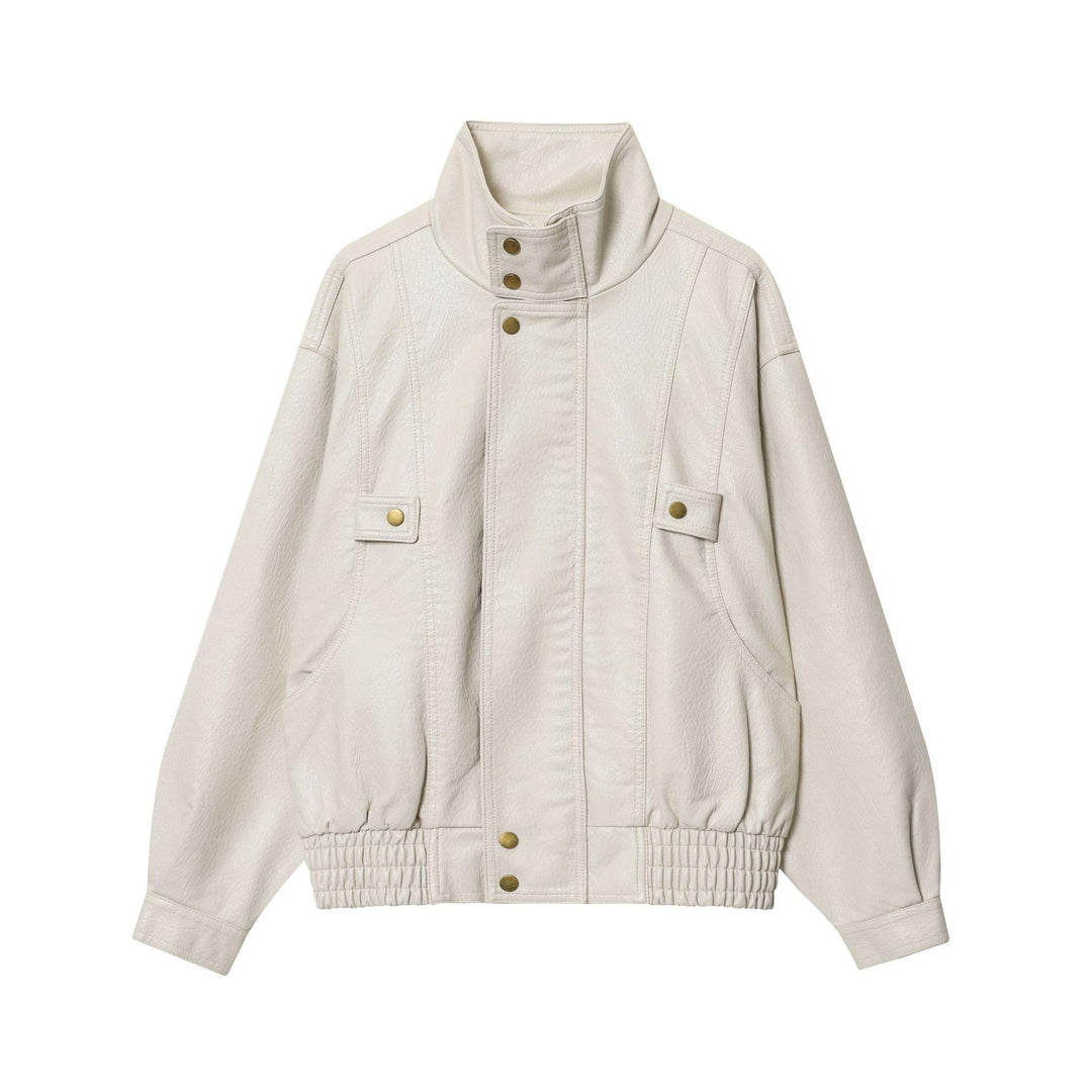 Damen Kunstlederjacke mit hohem Kragen und praktischen Taschen R&B