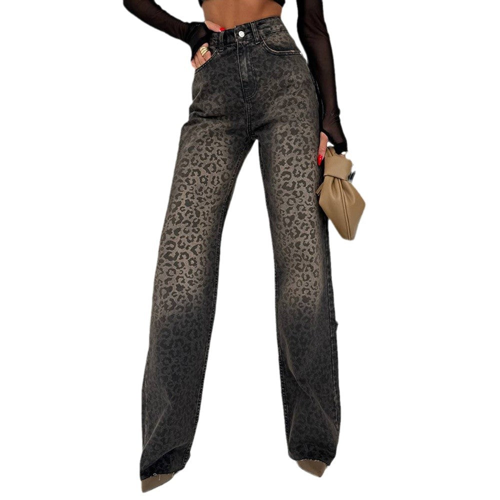 Damen hochtaillierte Leo Jeans R&B
