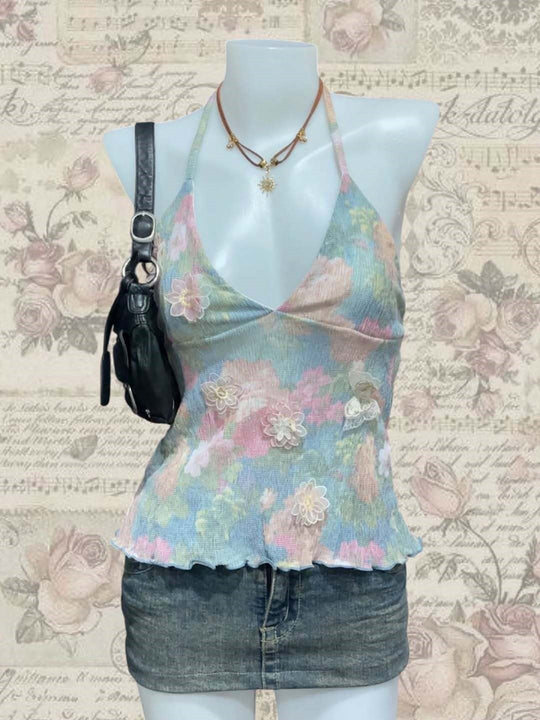 Damen zartes Sommer-Top mit floralen Details R&B