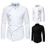 Herren modisches Hemd mit asymmetrischem Knopfdesign und elegantem Stehkragen R&B
