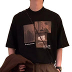 Damen modisches Kurzarm-T-Shirt mit kreativem Fotodruck und lockerer Passform