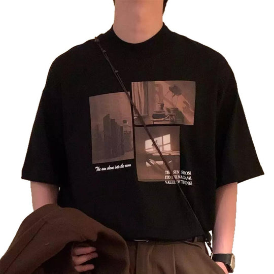 Damen modisches Kurzarm-T-Shirt mit kreativem Fotodruck und lockerer Passform R&B