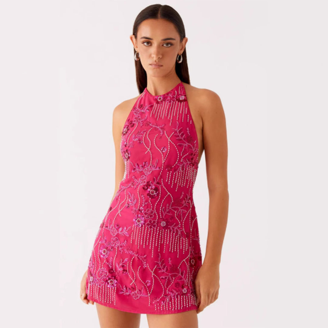 Damen Festliches Etuikleid mit floralen Applikationen und funkelnden Details R&B