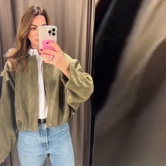 Damen Weiche Veloursjacke mit elastischem Saum und lässigem Schnitt R&B