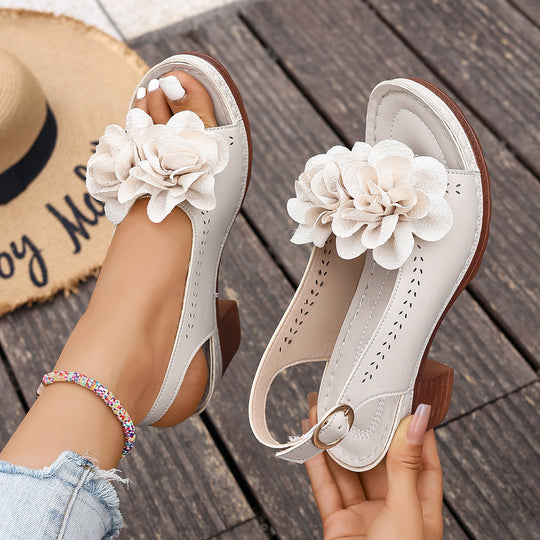 Damen Slingback-Sandalen mit floralem Dekor und komfortablem Absatz R&B