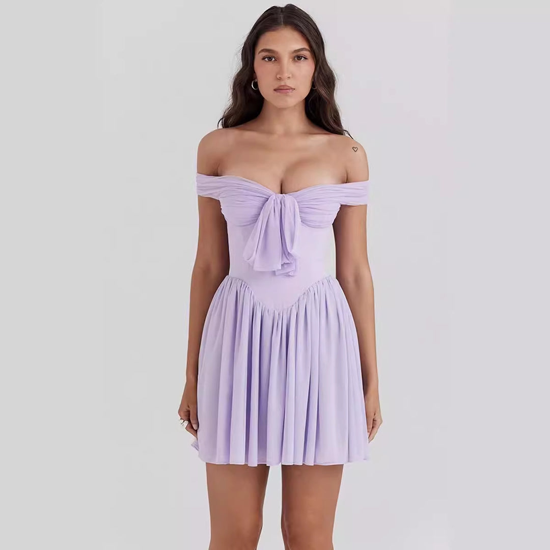 Damen Off-Shoulder Cocktailkleid mit dekorativem Haarschmuck R&B