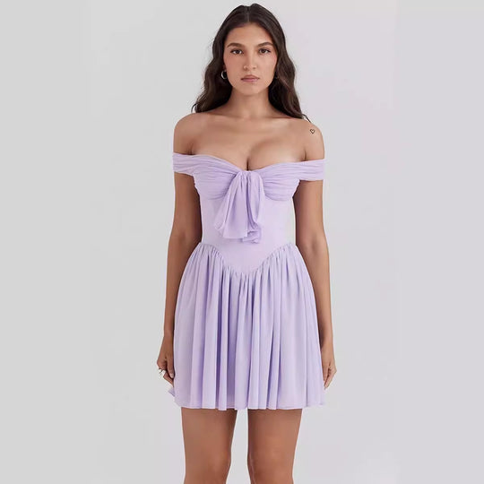 Damen Off-Shoulder Cocktailkleid mit dekorativem Haarschmuck R&B