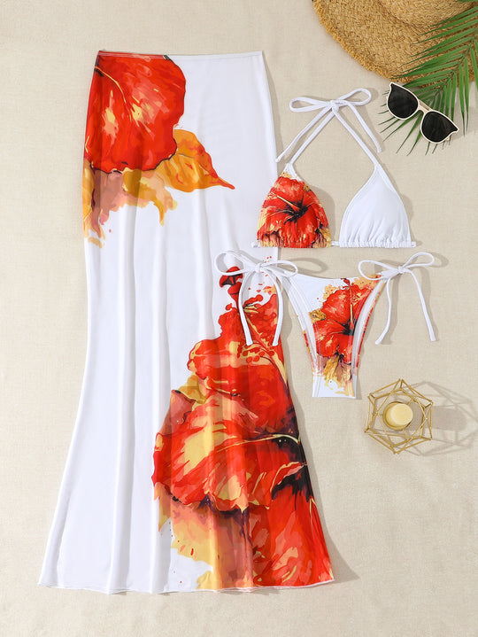 Damen Strandkleid mit blühendem Bikini-Set R&B