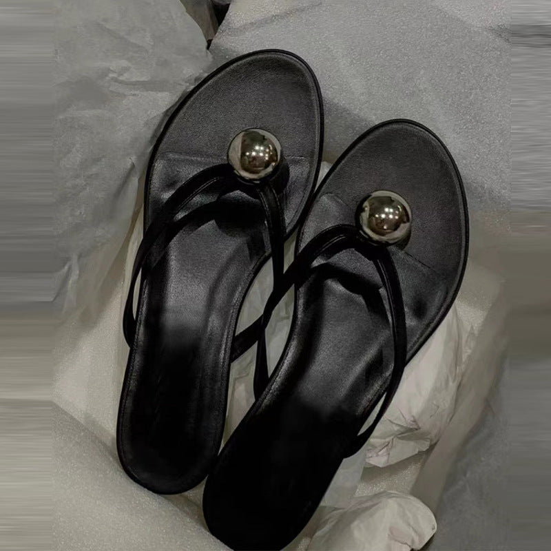 Damen Zehentrenner-Sandalen mit elegantem Goldakzent und weichem Fußbett R&B