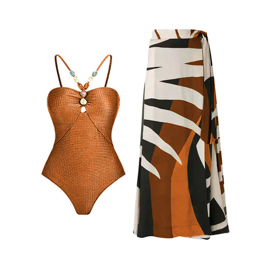 Damen Bandeau-Badeanzug mit asymmetrischem Rock R&B