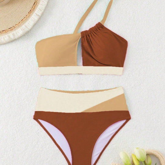 Damen Bikiniset mit asymmetrischem Schnitt und hohem Bund R&B