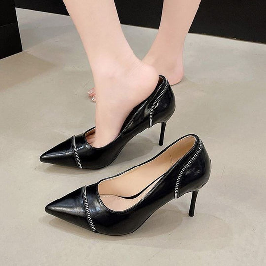 Damen elegante Slingback-Pumps mit dekorativem Reißverschluss R&B