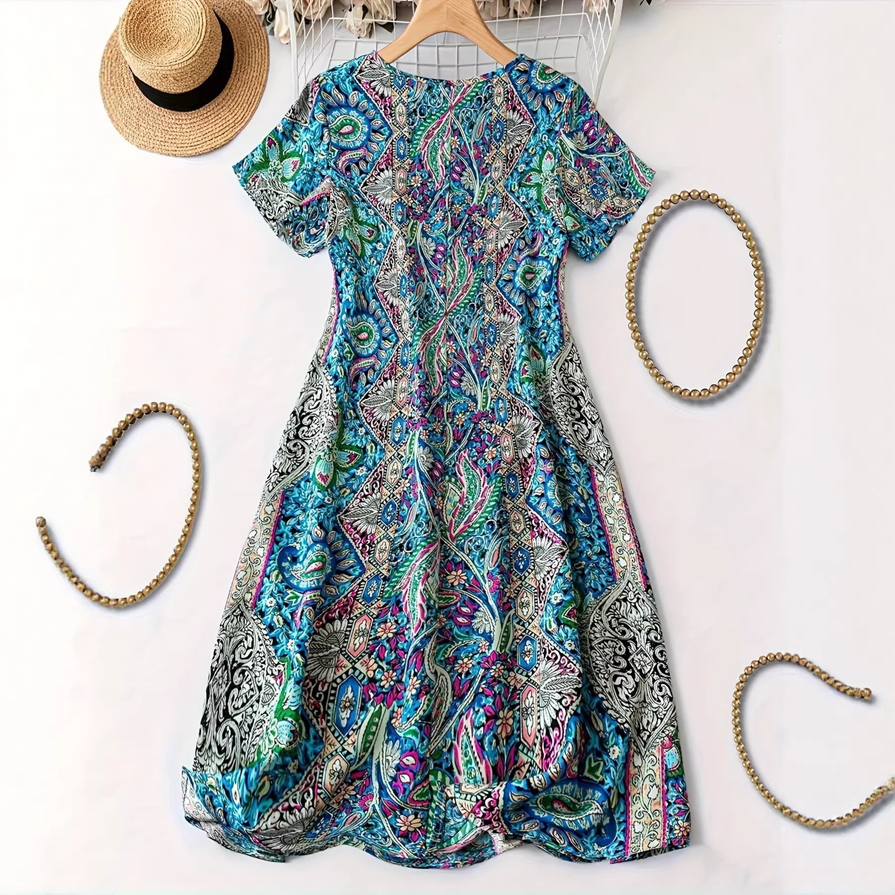 Damen Maxikleid mit V-Ausschnitt und buntem Paisleymuster R&B