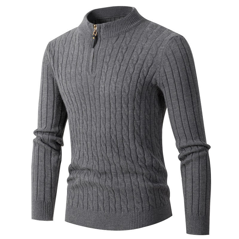 Herren Strickpullover mit Reißverschluss und klassischem Zopfmuster R&B