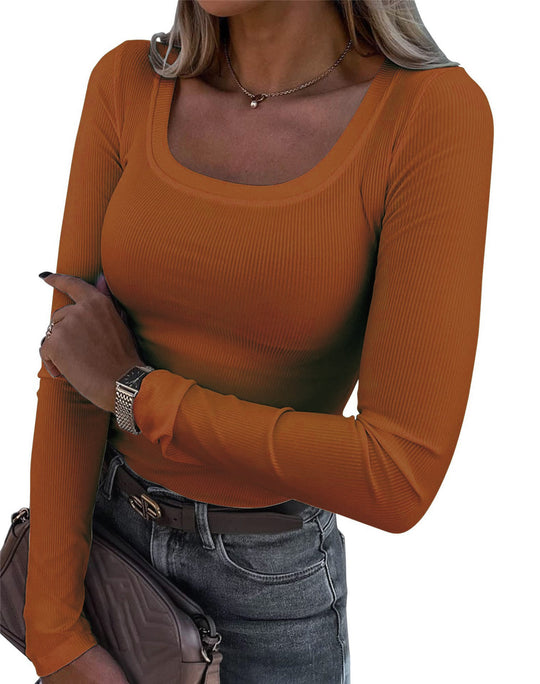 Damen Langarm Ripp-T-Shirt mit elegantem U-Boot-Ausschnitt R&B