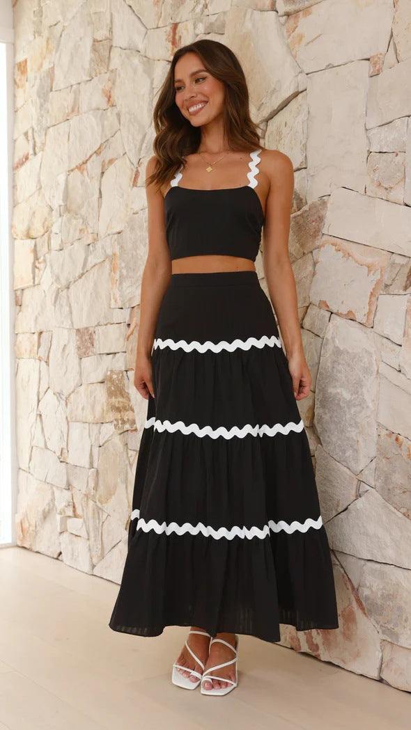 Damen Zwei-Teiliges Set aus gerafftem Crop-Top und voluminösem Maxirock R&B