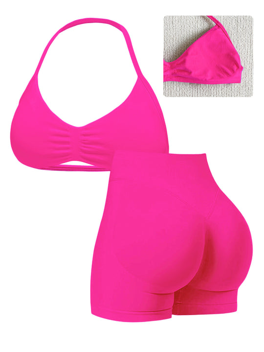 Damen Sport-Bikini-Oberteil mit hoch geschnittenen Shorts und nahtlosem Design R&B