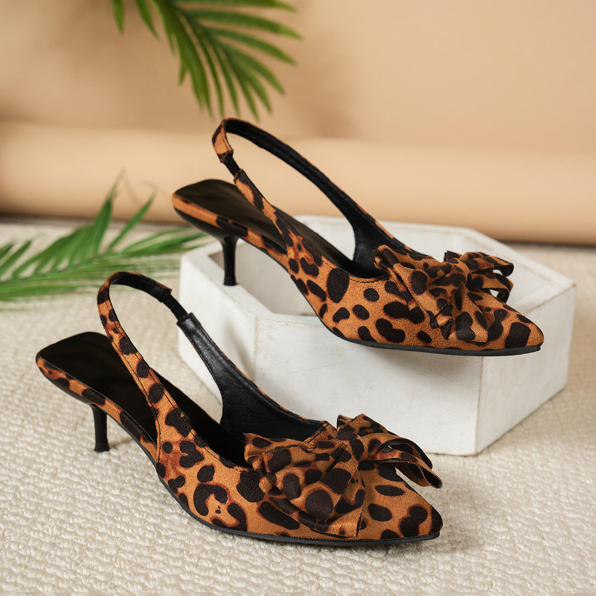 Damen Slingback-Pumps mit eleganter Schleifenapplikation und tierischem Muster R&B