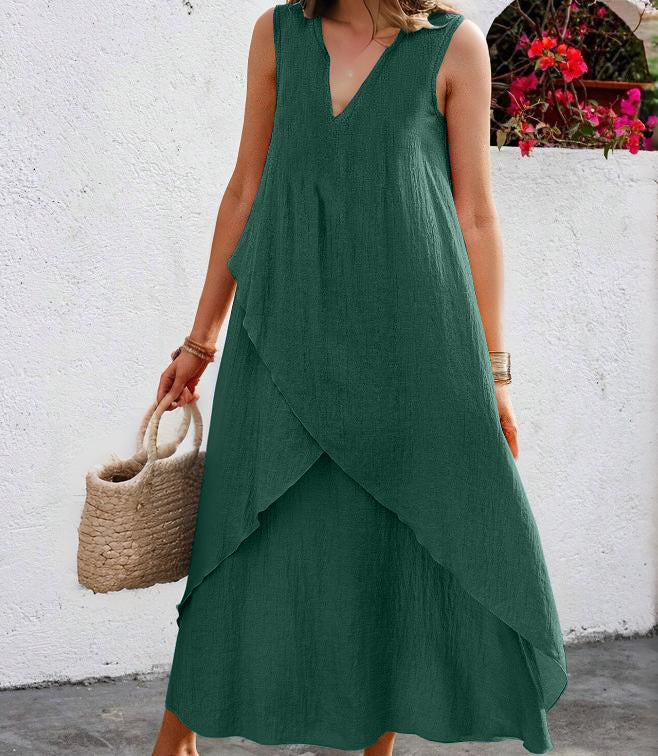 Damen Lässiges Maxikleid mit überlappendem Volant und modernem V-Ausschnitt R&B