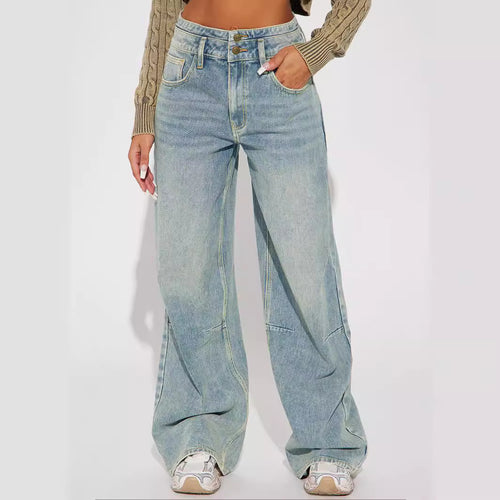 Damen Weit geschnittene Hochbundjeans mit modischem Schnitt und praktischen Taschen R&B