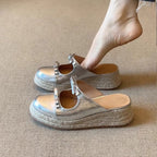 Damen komfortable Espadrilles-Pantoletten mit Schleifen-Applikation R&B