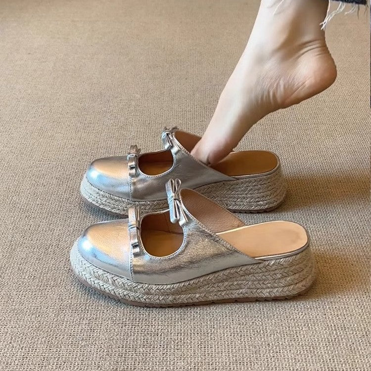 Damen komfortable Espadrilles-Pantoletten mit Schleifen-Applikation R&B