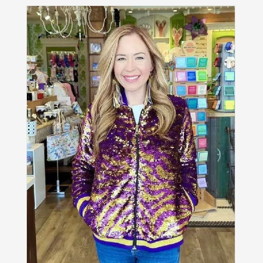 Damen Glitzernde Bomberjacke mit multicolore Pailletten R&B