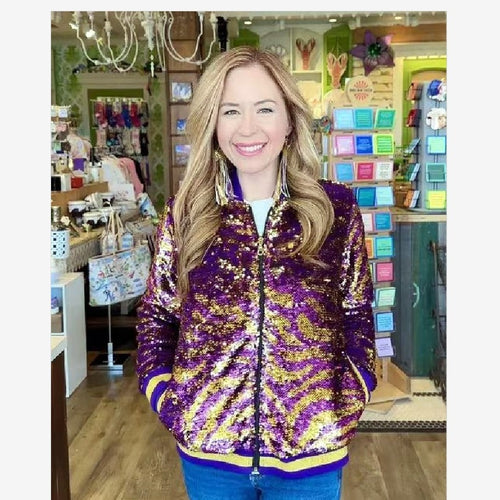 Damen Glitzernde Bomberjacke mit multicolore Pailletten R&B