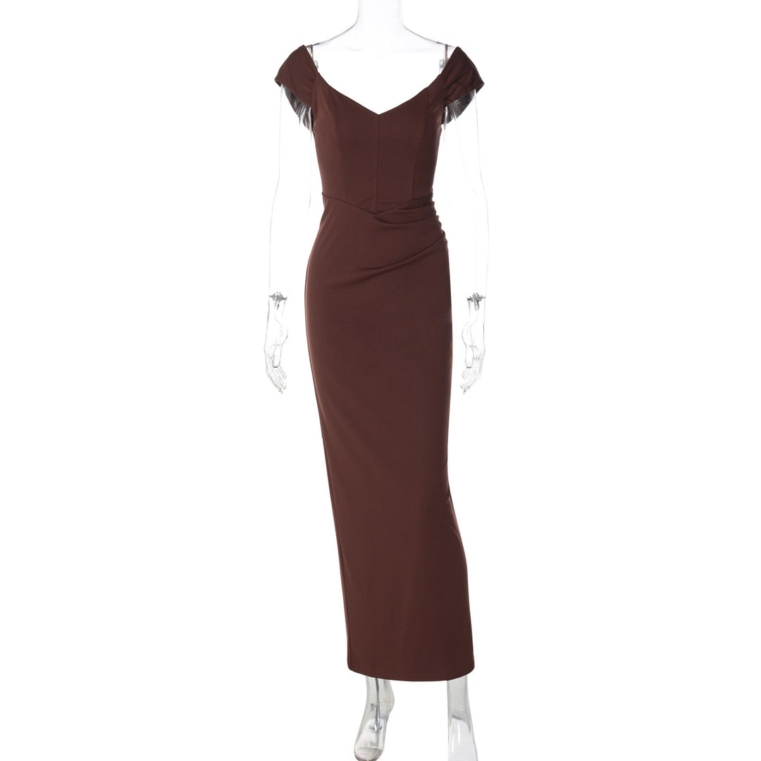 Damen Elegantes Maxikleid mit verführerischem V-Ausschnitt und transparenten Ärmeln R&B