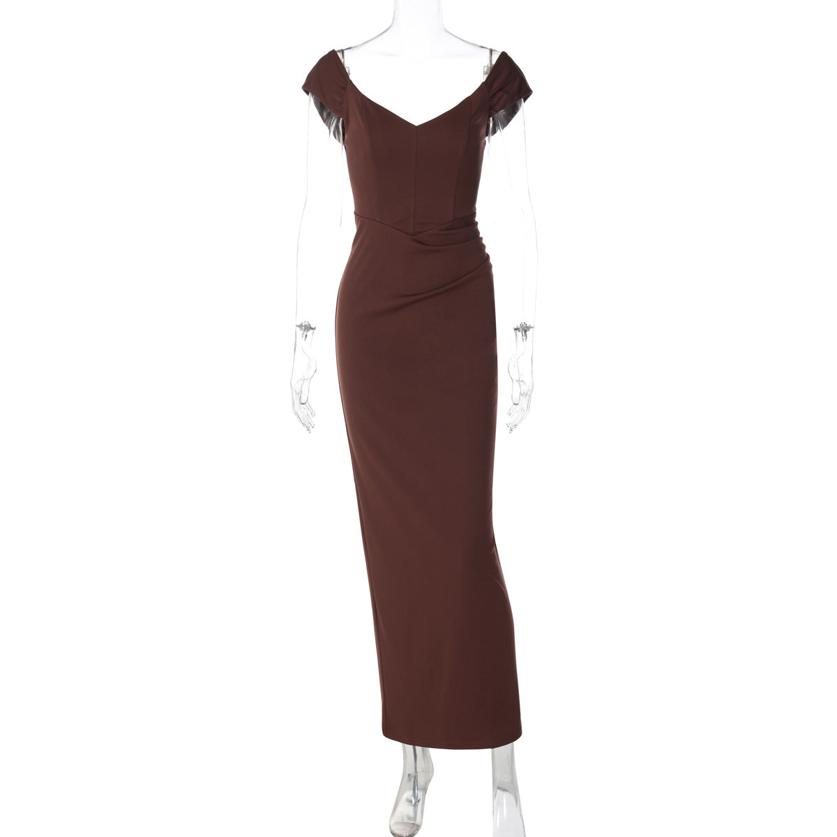 Damen Elegantes Maxikleid mit verführerischem V-Ausschnitt und transparenten Ärmeln R&B