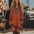 Damen Festival-Kleid mit kunstvollem Stickdesign und Fransen R&B