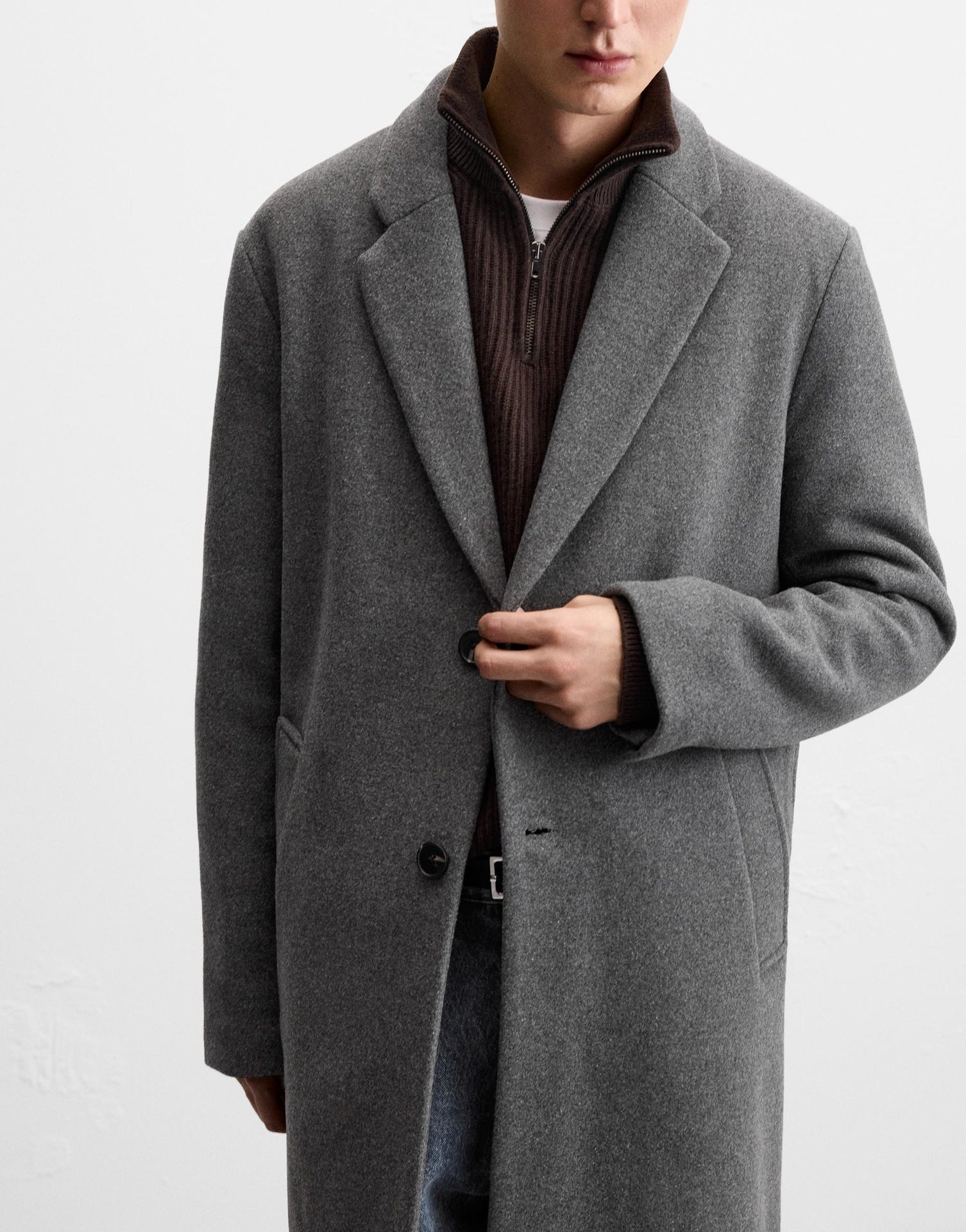 Herren eleganter Wollmantel mit klassischem Schnitt und bequemen Taschen Hedi-Mode