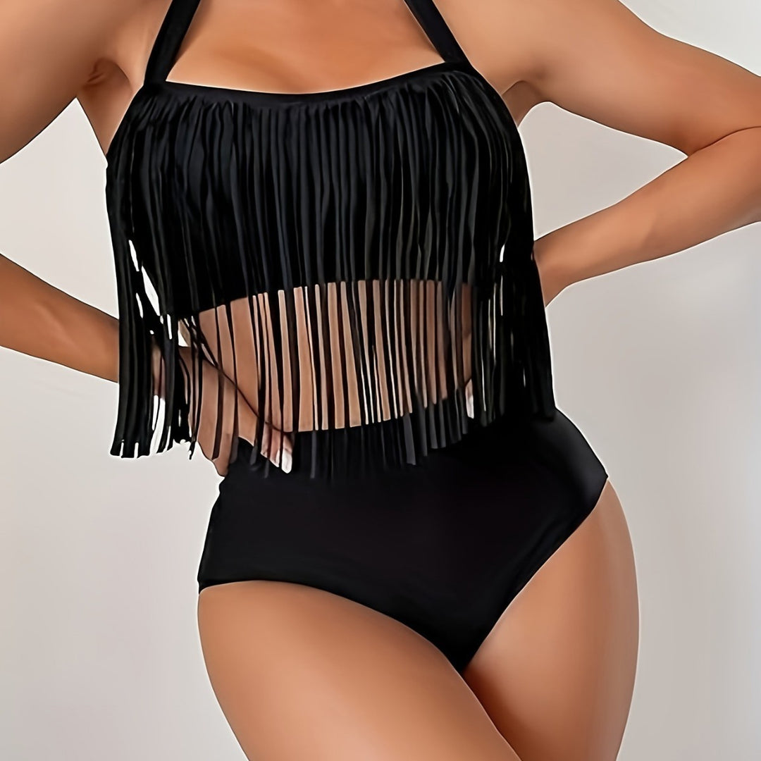 Damen Bikiniset mit fransigem Oberteil und hoch taillierter Hose R&B