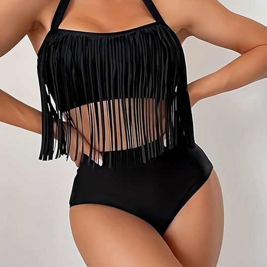 Damen Bikiniset mit fransigem Oberteil und hoch taillierter Hose R&B