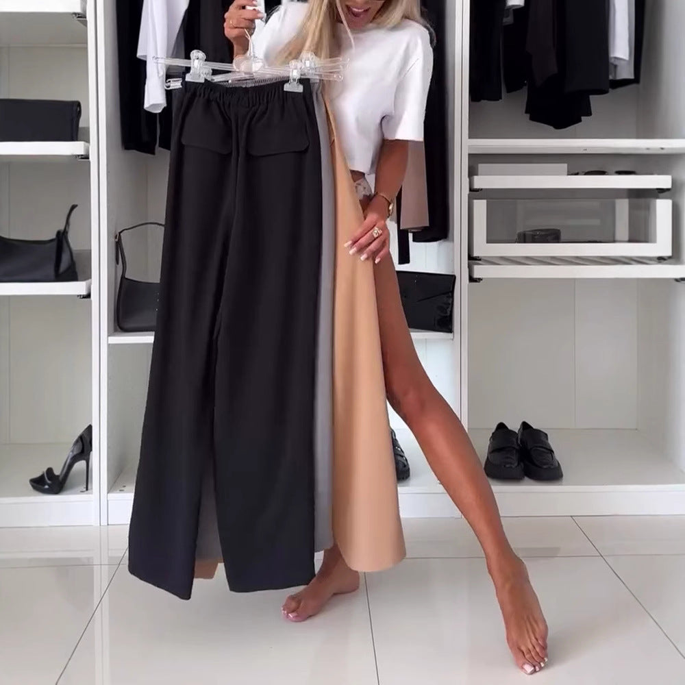 Damen nan weite Palazzo-Hose mit elastischem Bund und aufgesetzten Klappentaschen R&B