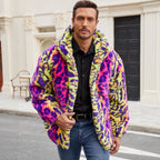 Herren Plüschjacke mit auffälligem Tierprint und Kapuze R&B