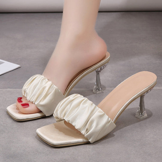 Damen Elegante Slingback Sandalen mit gerafftem Satin-Obermaterial und transparenter Absatz R&B