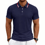 Herren nan tailliertes Kurzarm-Poloshirt mit Kontrastkragen aus atmungsaktivem Piqué R&B