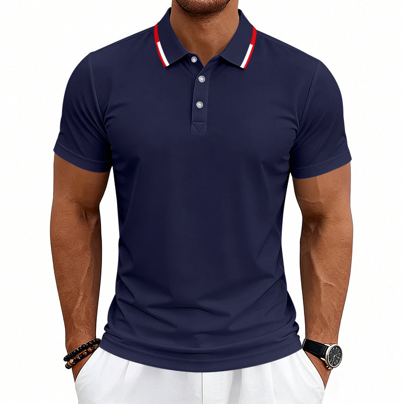 Herren nan tailliertes Kurzarm-Poloshirt mit Kontrastkragen aus atmungsaktivem Piqué R&B