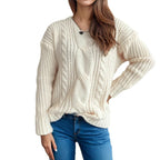 Damen Grobstrickpullover mit kreativem Zopfdesign und lässigem Schnitt R&B
