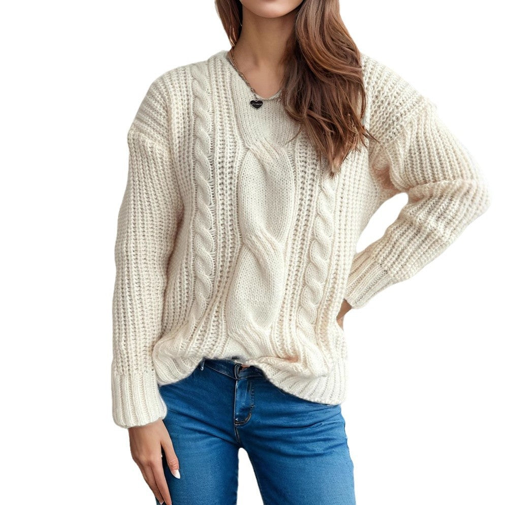 Damen Grobstrickpullover mit kreativem Zopfdesign und lässigem Schnitt R&B