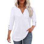 Damen V-Ausschnitt Bluse mit dekorativen Knopfdetails R&B
