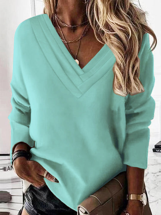 Damen Lässiges V-Ausschnitt Pullover mit eleganten Falten R&B