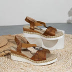 Damen Wedge-Sandalen mit dekorativem Ring und geflochtenem Riemendesign R&B