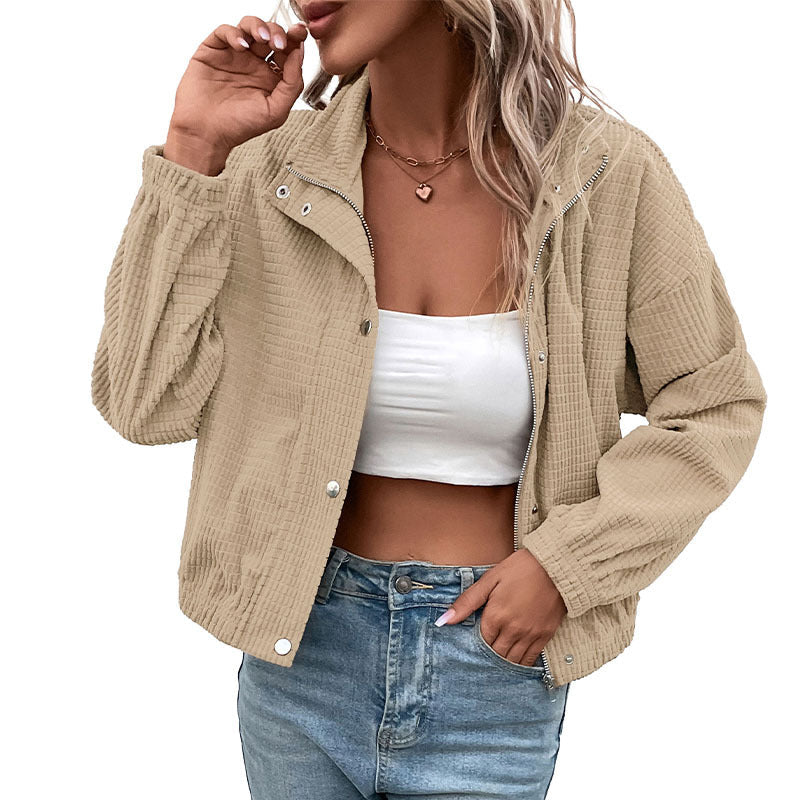 Damen Sweatjacke mit Stehkragen und strukturierter Oberfläche R&B