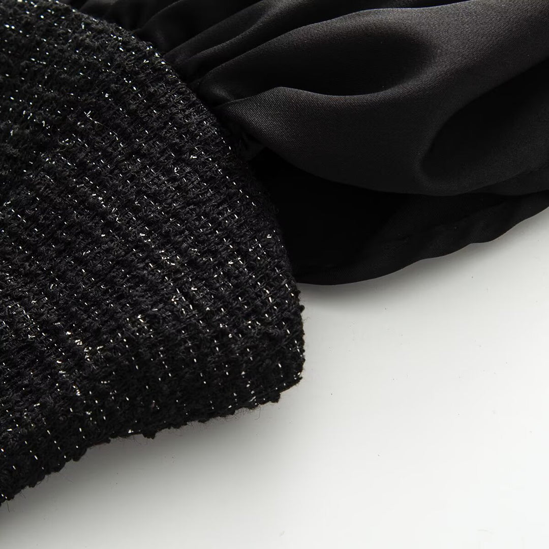 Damen Wickelbluse mit voluminösen Puffärmeln und dekorativen Knopfdetails R&B