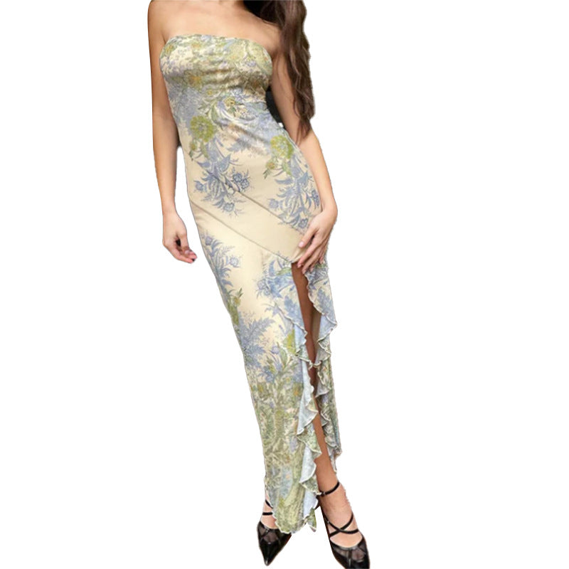 Damen Elegantes Bandeau-Kleid mit floralem Design und hohem Schlitz R&B