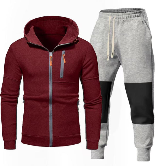 Herren Sportliches Hoodie- und Jogginghose-Set mit Funktionalen Reißverschlusstaschen R&B