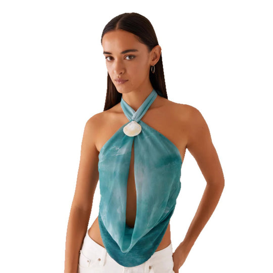Damen Halstopp im angesagten Wickel-Design mit hochwertigem Details R&B