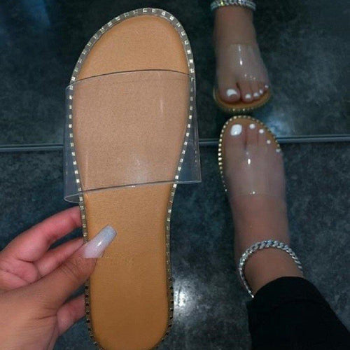 Damen Komfortable Slides mit eleganter Kettenverzierung R&B